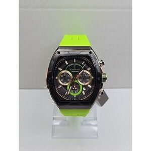 TearTrace TT6042 Green Silicone Chronograph Tonneau Mens Watch New Battery